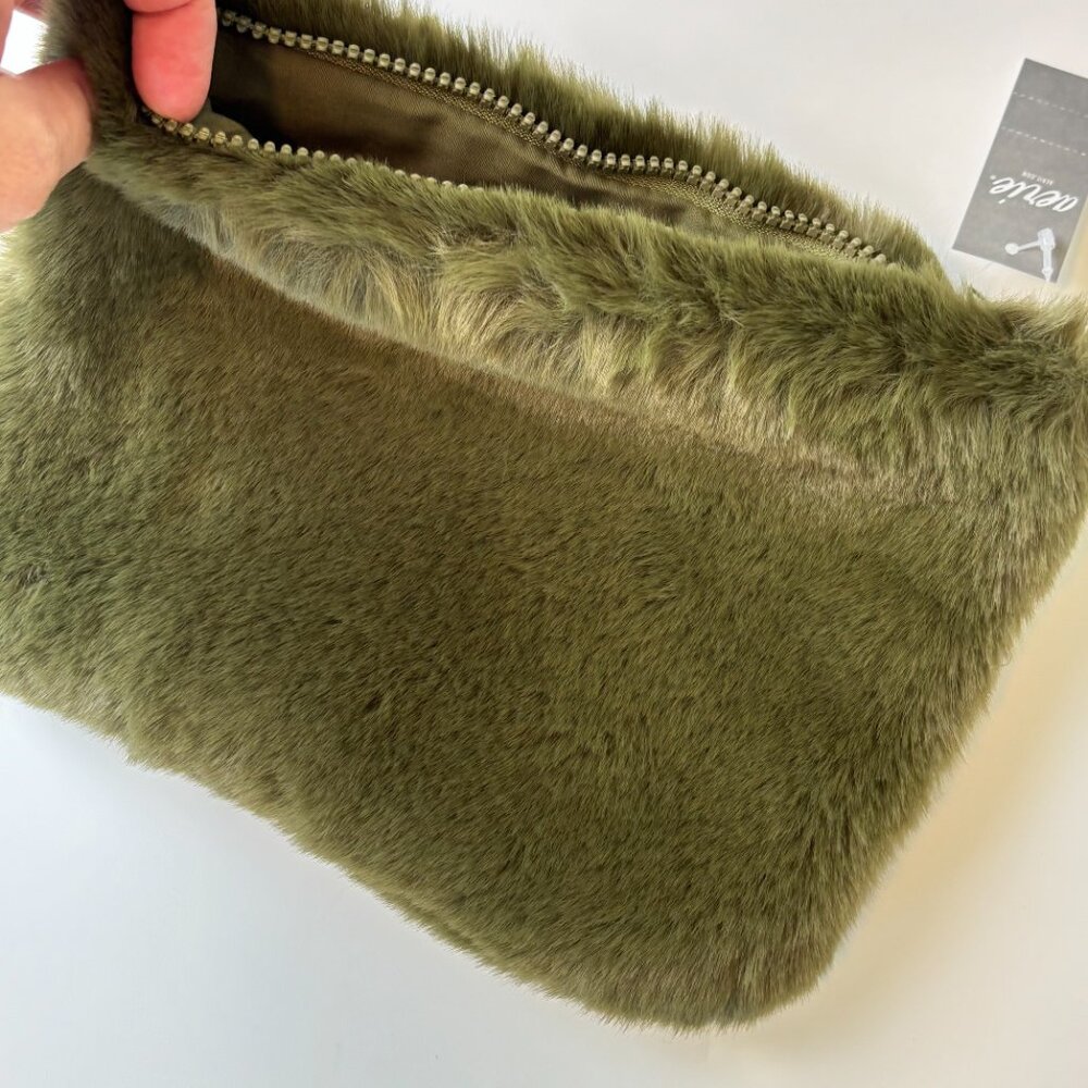 Bundle 2/$30! NEW Aerie Olive Green Fuzzy Faux Fur Pouch
